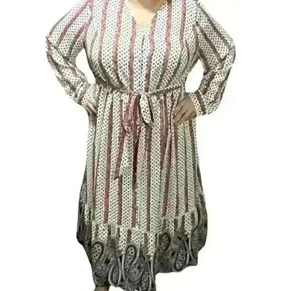 Lane Bryant Plus Size 20 Paisley Tiered Maxi Dress V-Neck Shirtdress - Picture 5 of 10